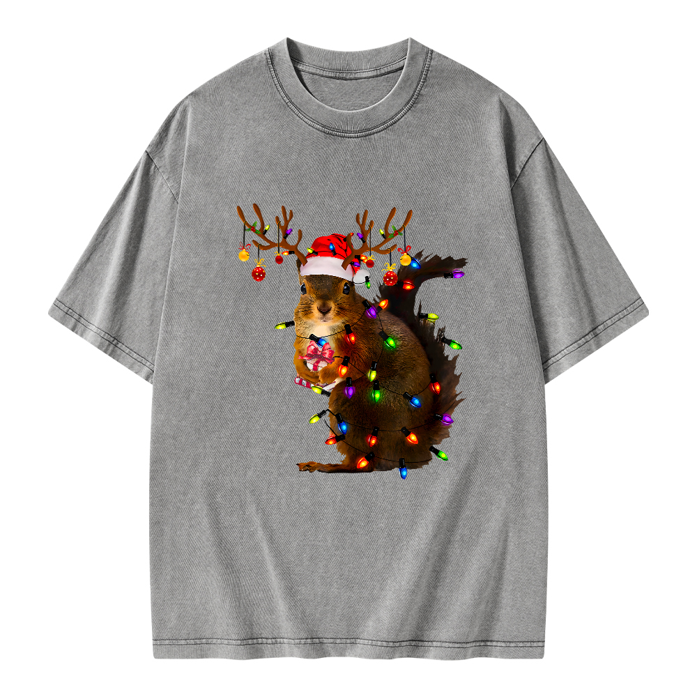 Pagewings Christmas Squirrel Lights Unisex Washed T-shirt