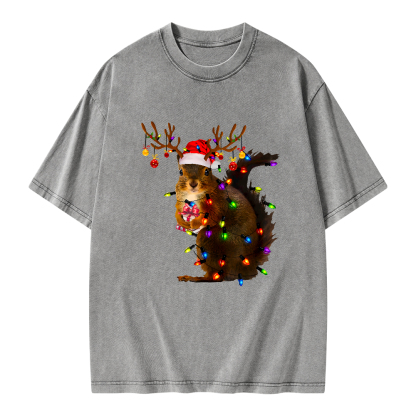 Pagewings Christmas Squirrel Lights Unisex Washed T-shirt