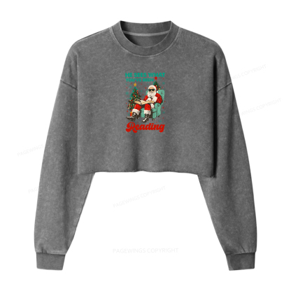 Pagewings Christmas Reading Women Washed Crop Sweatshirt