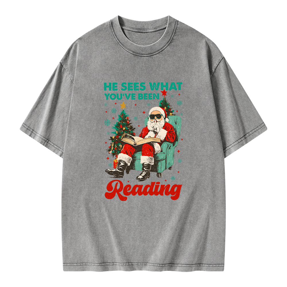 Pagewings Christmas Reading Unisex Washed T-shirt