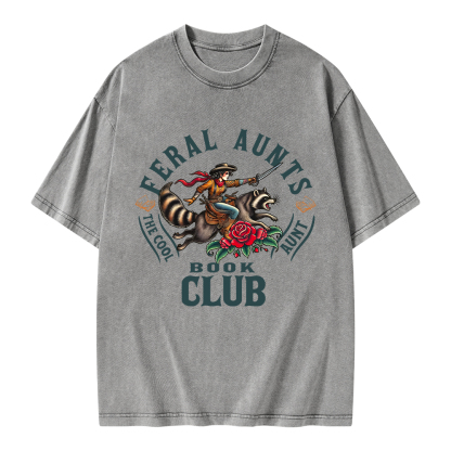 Pagewings Feral Aunt Social Book Club Unisex Washed T-shirt