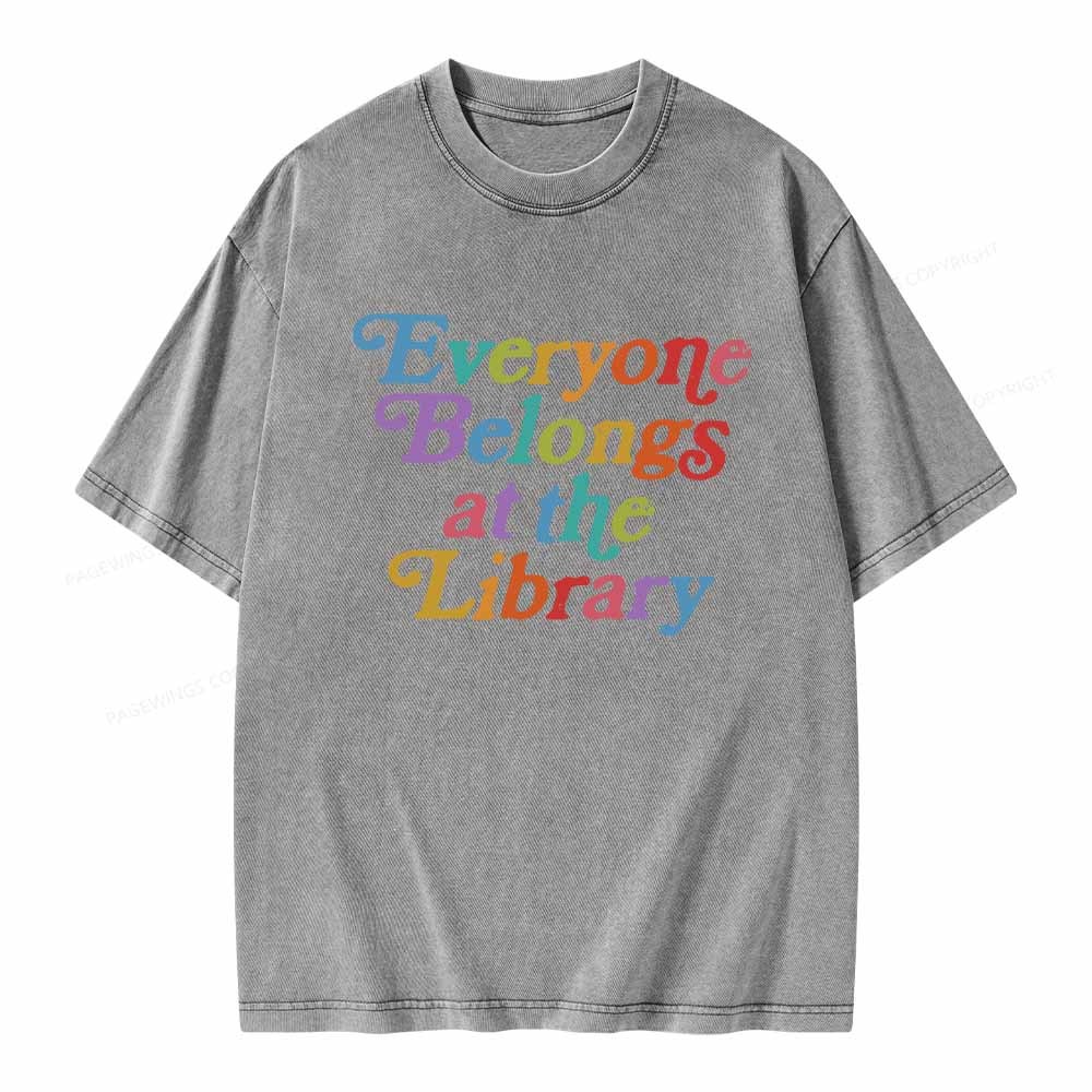 Pagewings Everyone belongs at the library Unisex Washed T-shirt