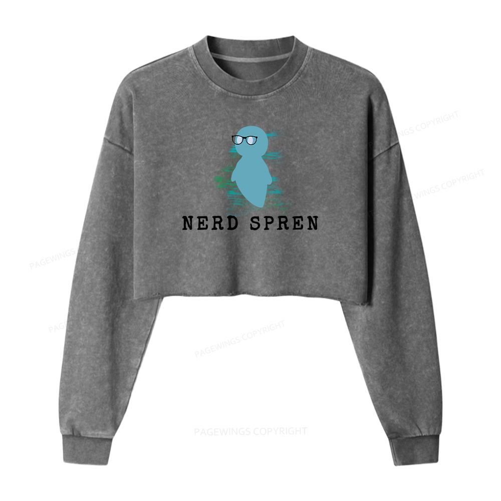 Pagewings Nerd Spren Women Washed Crop Sweatshirt