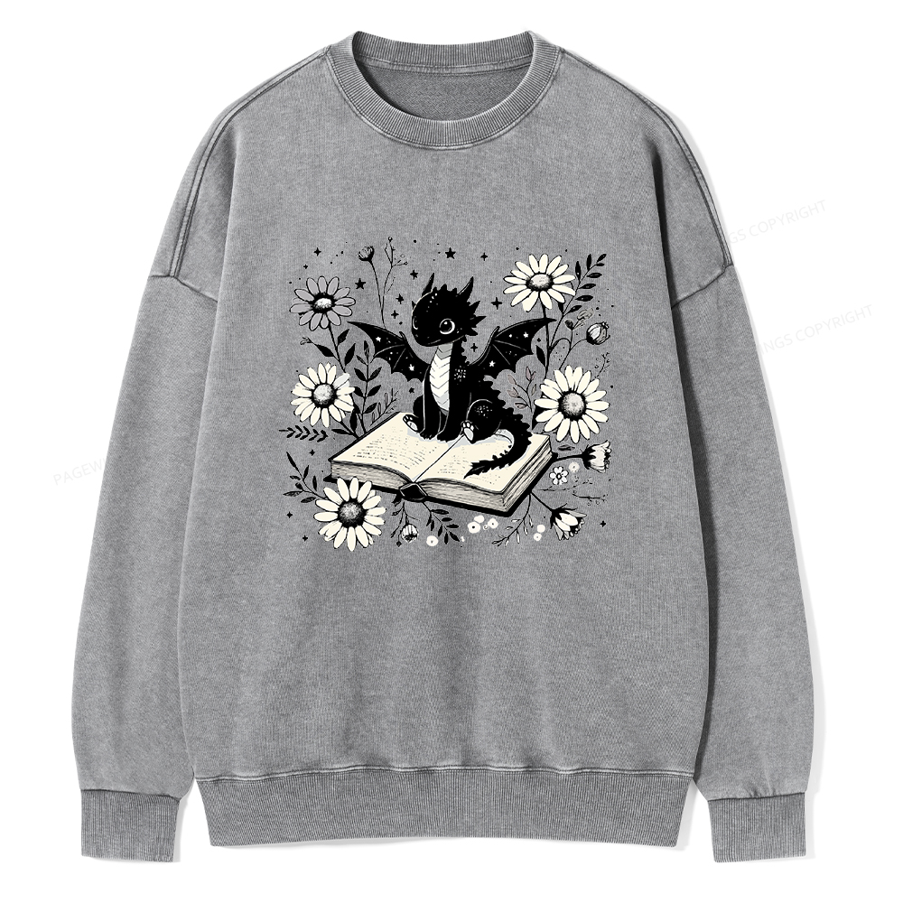 Pagewings Bookworm Dragon Unisex Washed Sweatshirt