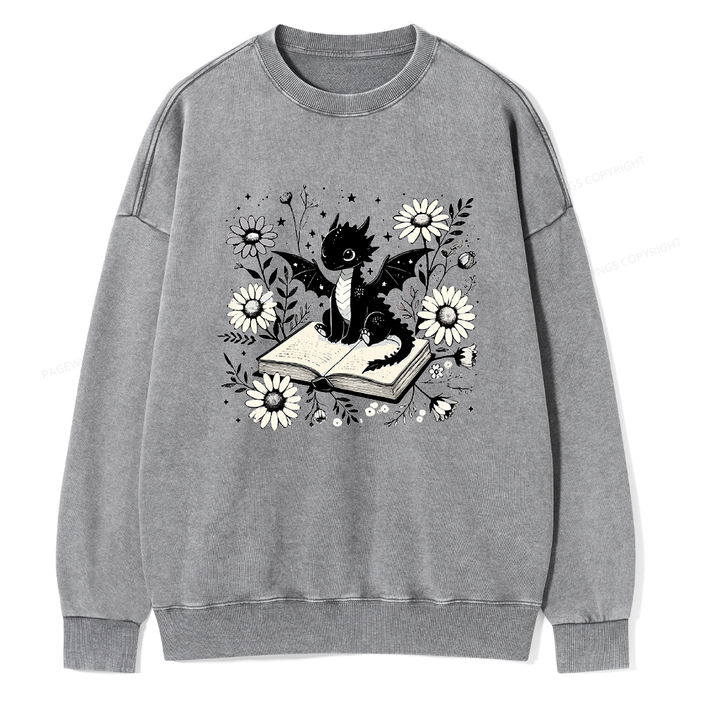 Pagewings Bookworm Dragon Unisex Washed Sweatshirt