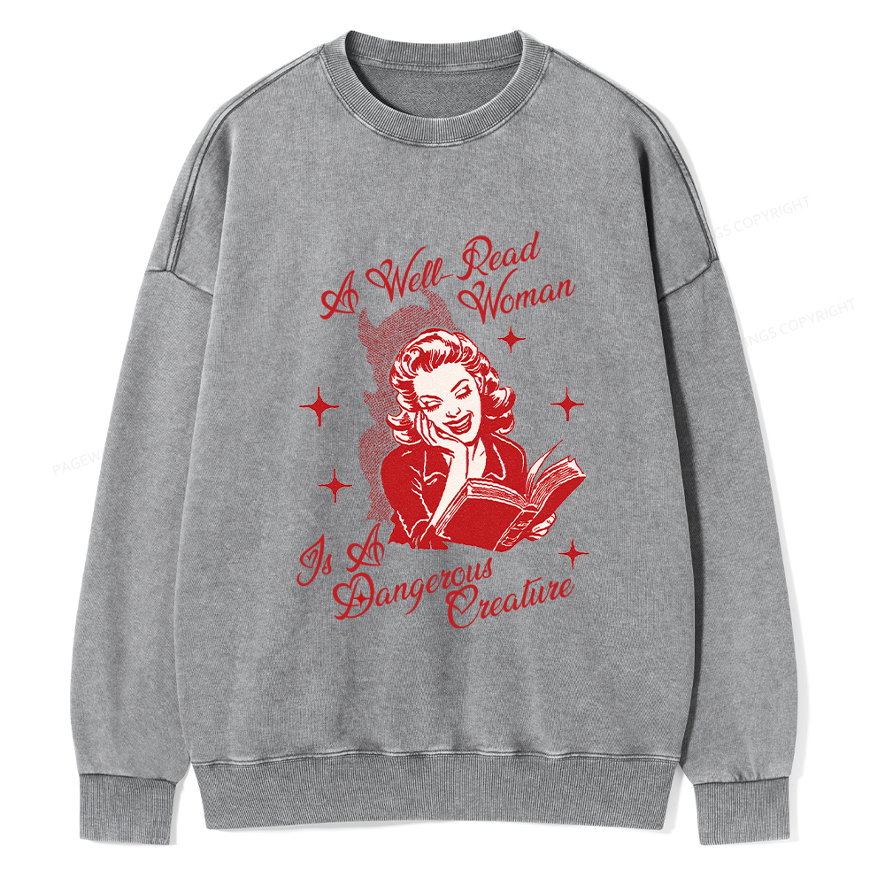 Pagewings A Well Read Woman Is A Dangerous Creature Unisex Washed Sweatshirt