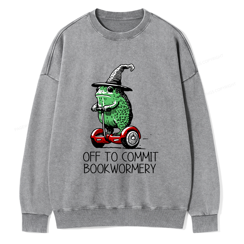 Pagewings Off To Commit Bookwormery Unisex Washed Sweatshirt
