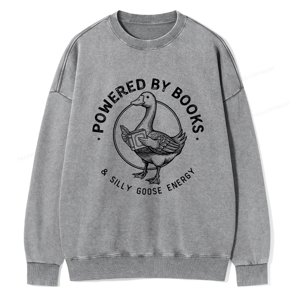Pagewings Powered By Books & Silly Goose Energy Unisex Washed Sweatshirt