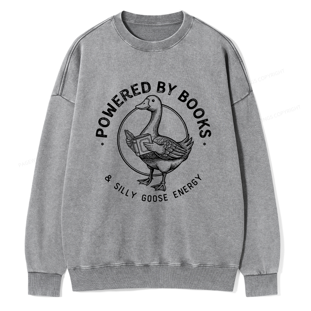 Pagewings Powered By Books & Silly Goose Energy Unisex Washed Sweatshirt