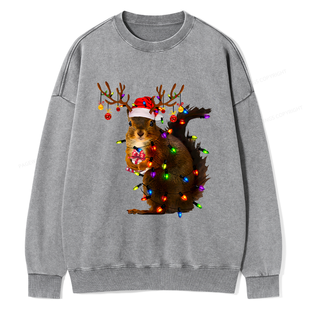 Pagewings Christmas Squirrel Lights Unisex Washed Sweatshirt