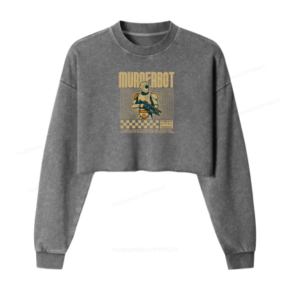 Pagewings Murderbot Women Washed Crop Sweatshirt