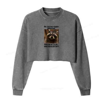 Pagewings Just One Chapter Before Bed. Women Washed Crop Sweatshirt
