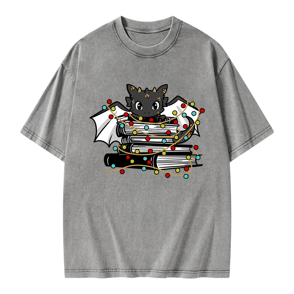 Pagewings Cute Book Dragon Holiday Unisex Washed T-shirt