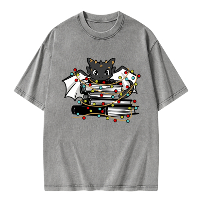 Pagewings Cute Book Dragon Holiday Unisex Washed T-shirt