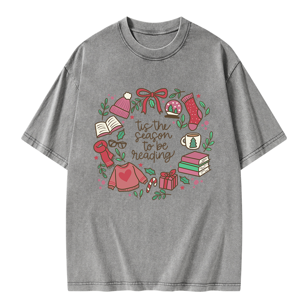 Pagewings Tis The Season To Be Reading Unisex Washed T-shirt