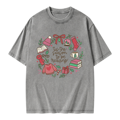 Pagewings Tis The Season To Be Reading Unisex Washed T-shirt