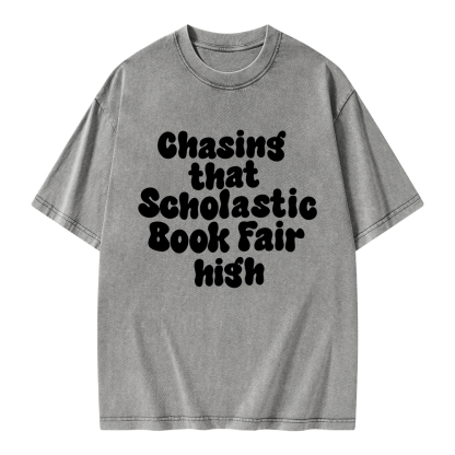 Pagewings Chasing That Scholastic Book Fair High Unisex Washed T-shirt