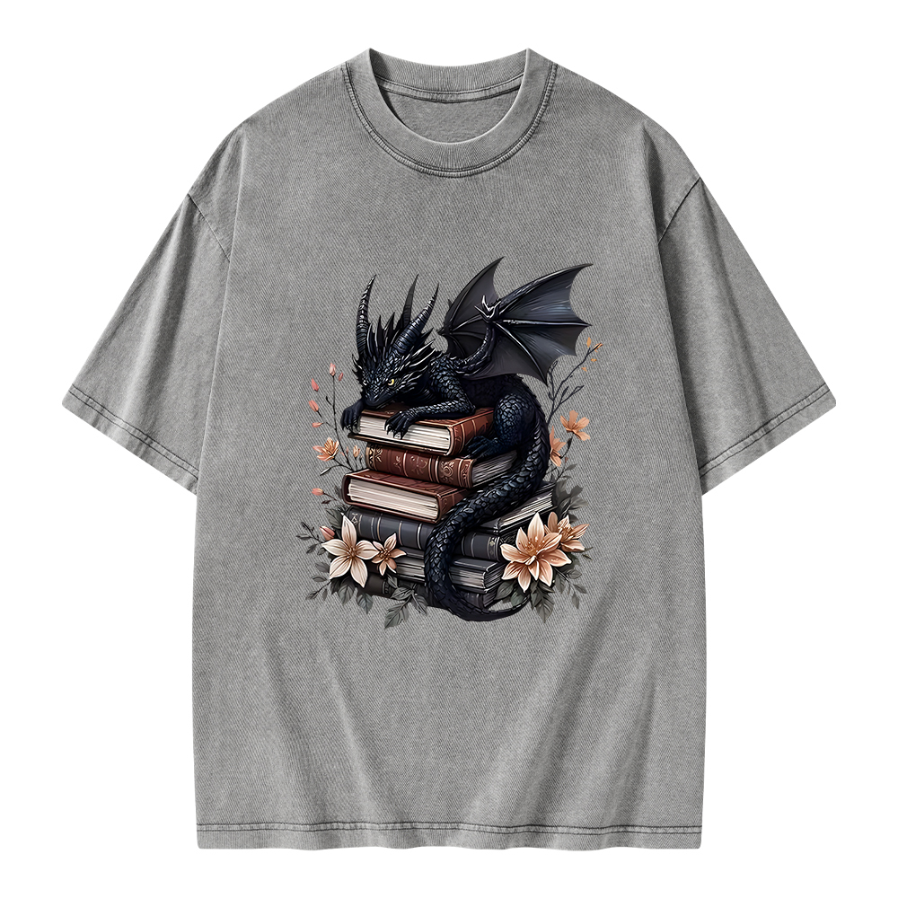 Pagewings Black Dragon Book Unisex Washed T-shirt