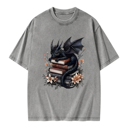 Pagewings Black Dragon Book Unisex Washed T-shirt
