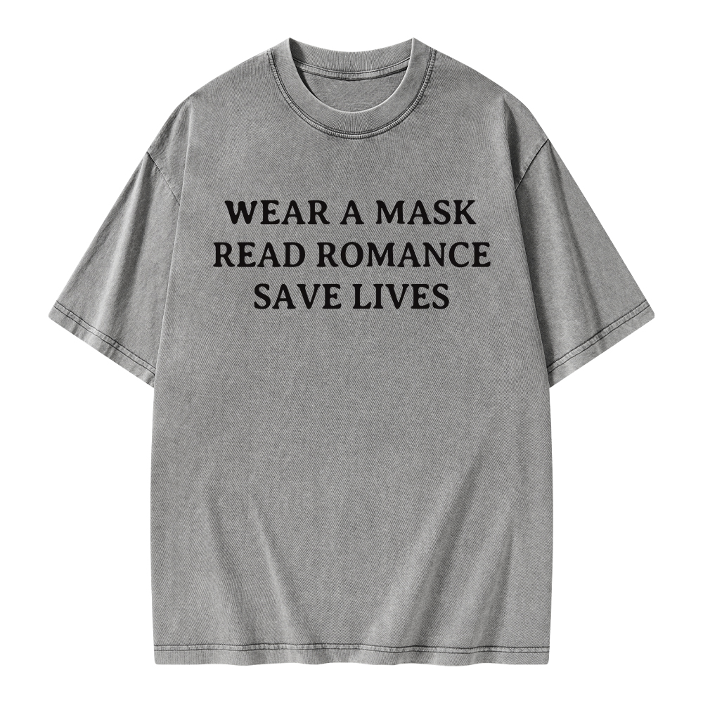 Pagewings Wear A Mask Read Romance Save Lives Unisex Washed T-shirt