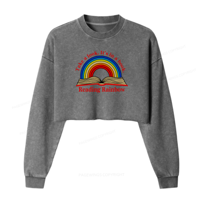 Pagewings Reading Rainbow  Women Washed Crop Sweatshirt