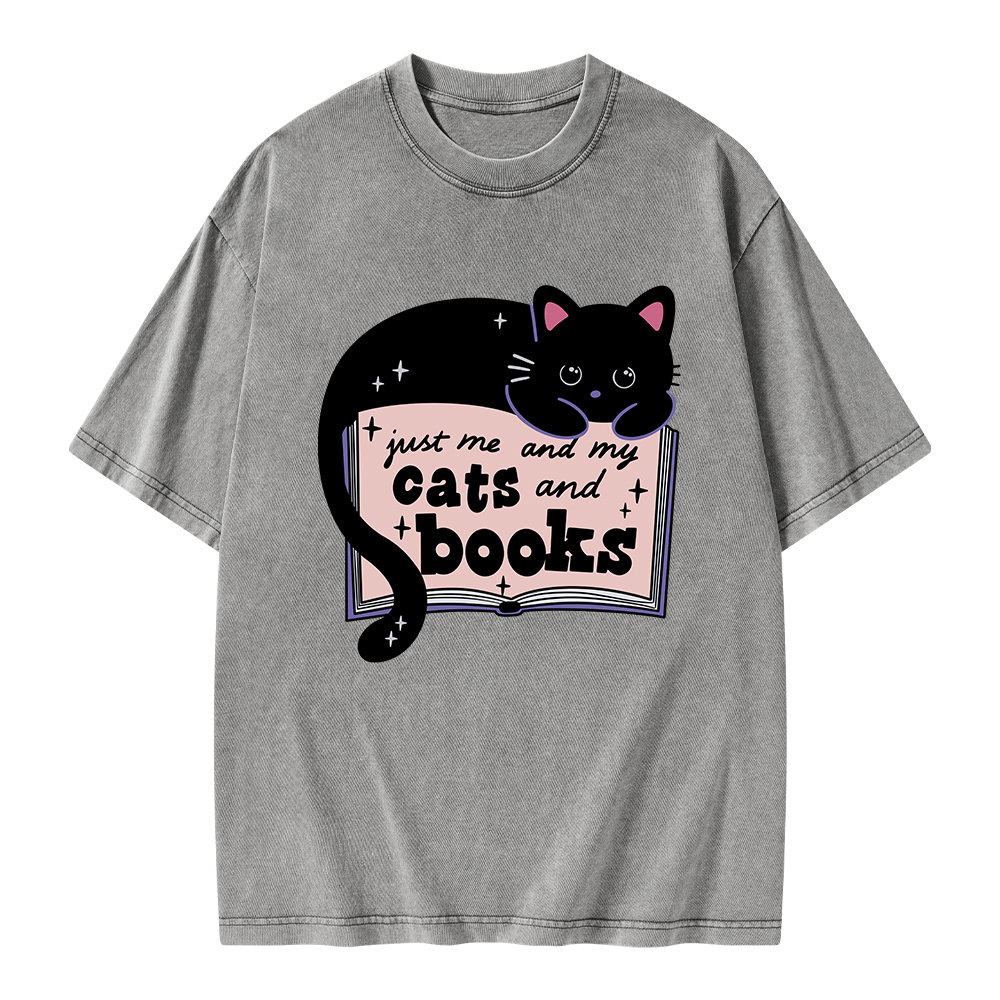 Pagewings Just me my Cats and Books Unisex Washed T-shirt