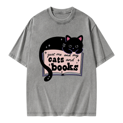 Pagewings Just me my Cats and Books Unisex Washed T-shirt