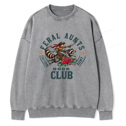 Pagewings  Feral Aunt Social Book Club Unisex Washed Sweatshirt