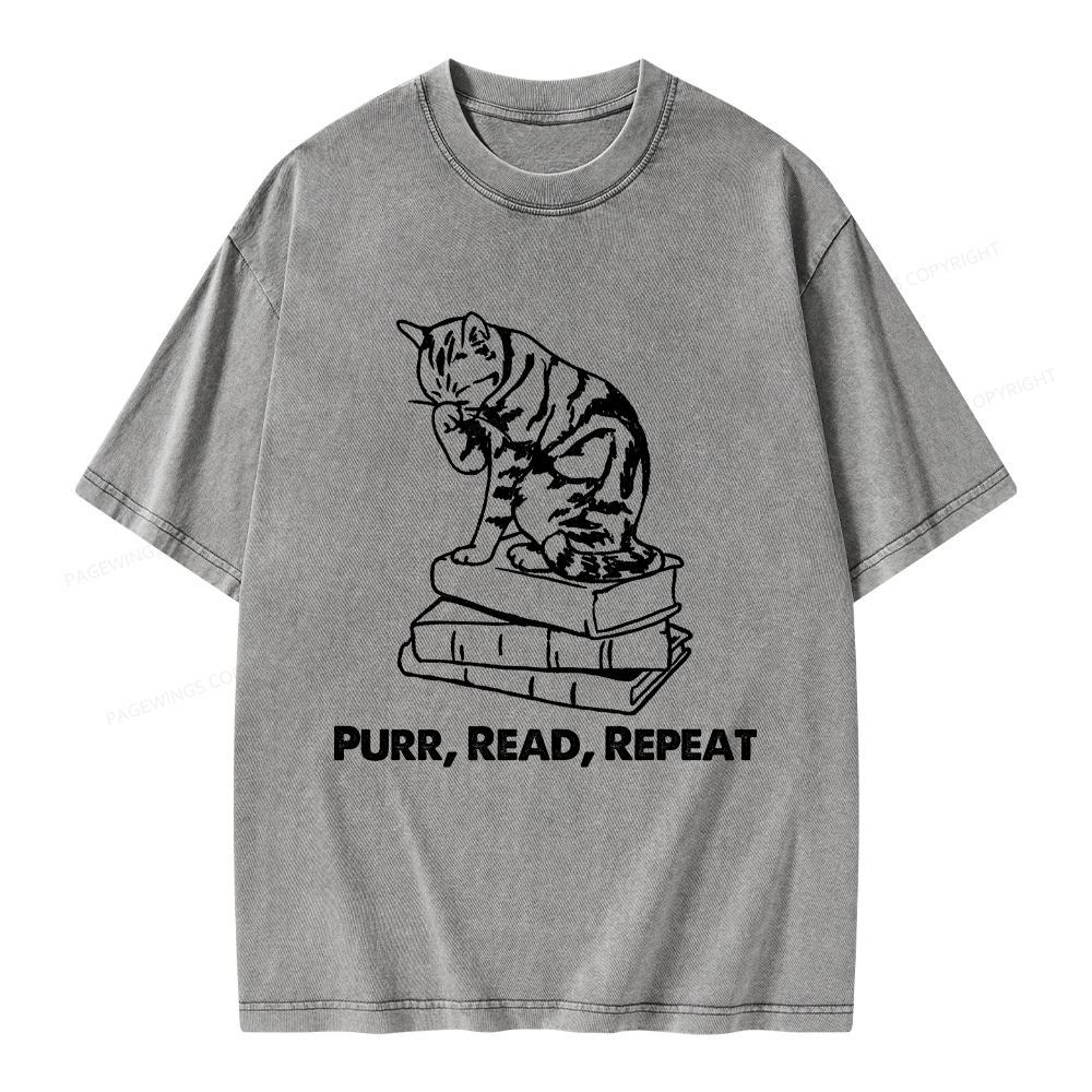 Pagewings Purr Read Repeat Unisex Washed T-shirt