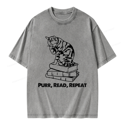 Pagewings Purr Read Repeat Unisex Washed T-shirt