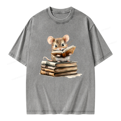 Pagewings Just A Mouse Who Loves Reading Unisex Washed T-shirt
