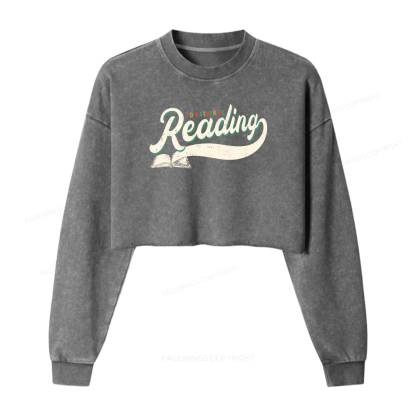 Pagewings I’d Rather Be Reading Women Washed Crop Sweatshirt