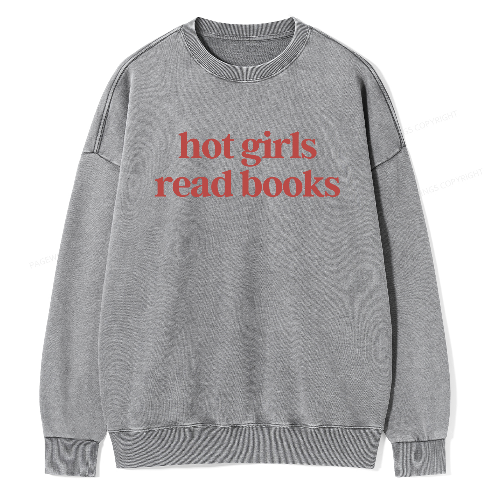 Pagewings Hot Girls Read Books Unisex Washed Sweatshirt