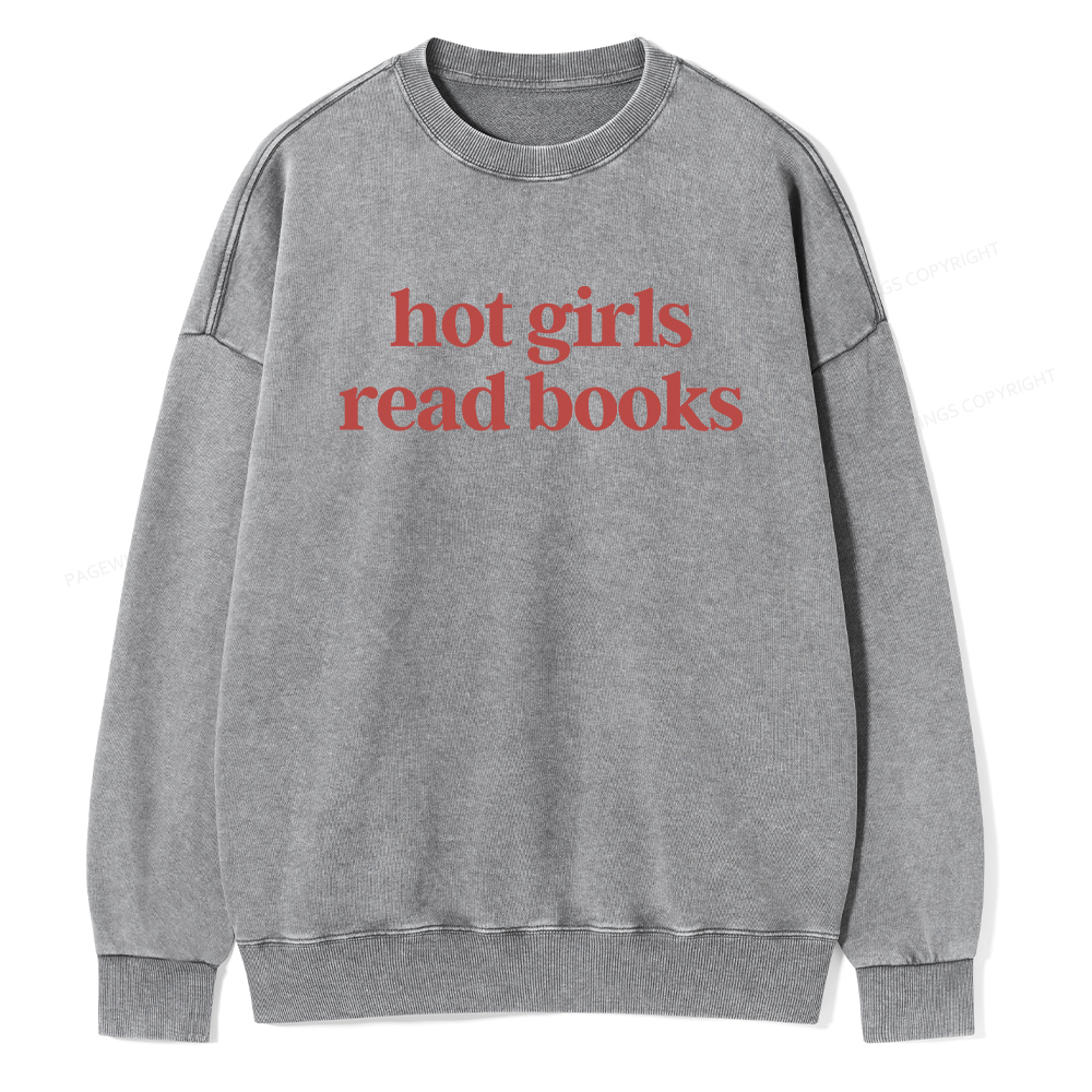 Pagewings Hot Girls Read Books Unisex Washed Sweatshirt