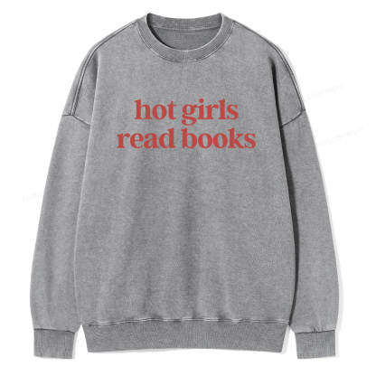 Pagewings Hot Girls Read Books Unisex Washed Sweatshirt