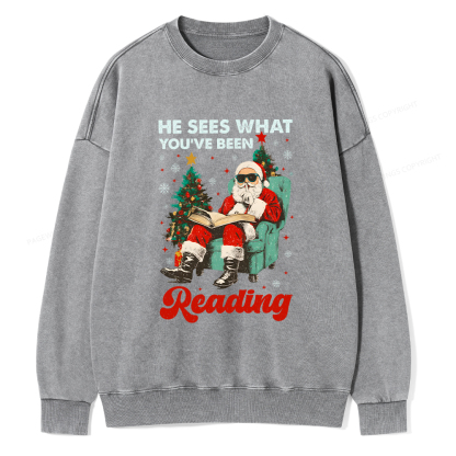 Pagewings Christmas Reading Unisex Washed Sweatshirt