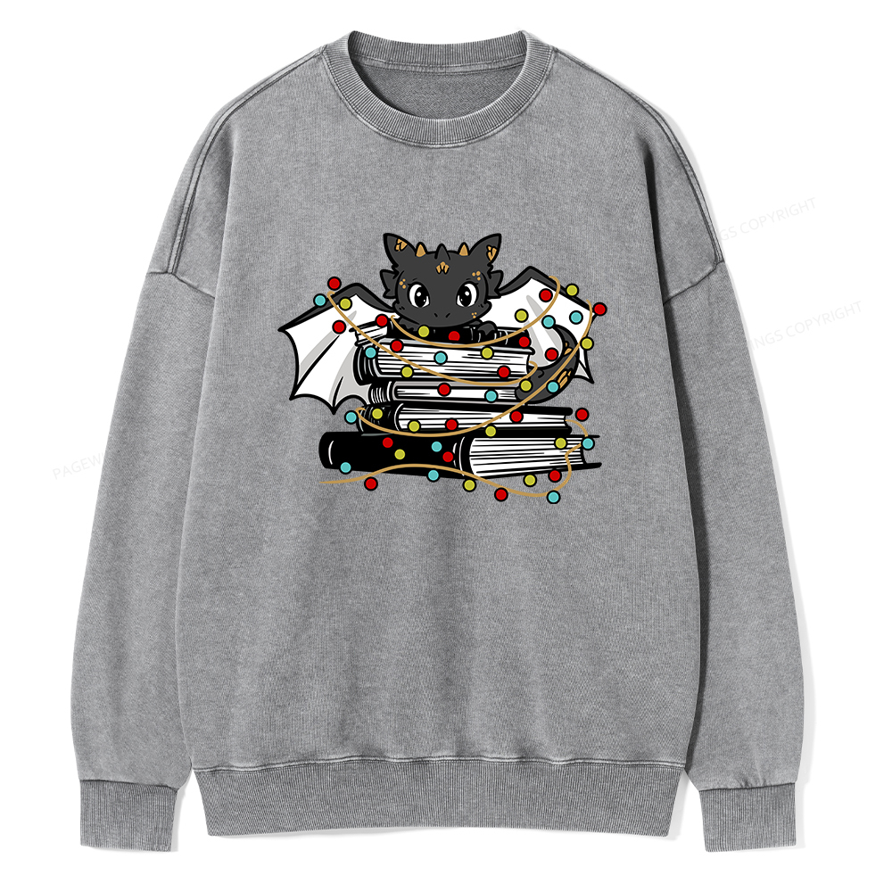 Pagewings Cute Book Dragon Holiday Unisex Washed Sweatshirt