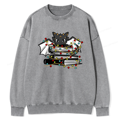 Pagewings Cute Book Dragon Holiday Unisex Washed Sweatshirt