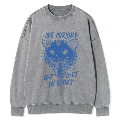 Pagewings Live Curious, Get Lost In Books Unisex Washed Sweatshirt