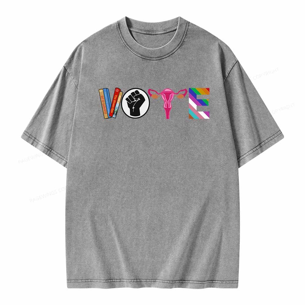 Pagewings VOTE Banned Books T-Shirt Unisex Washed T-shirt