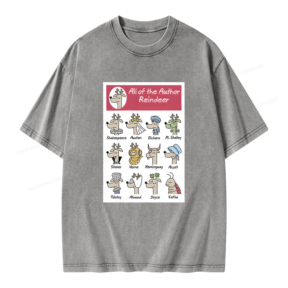 Pagewings All Of The Author Reindeer Unisex Washed T-shirt