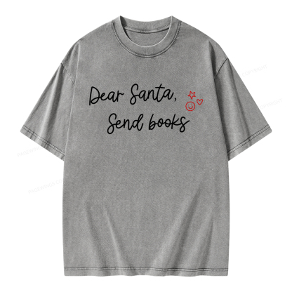 Pagewings Dear Santa Send Books Unisex Washed T-shirt