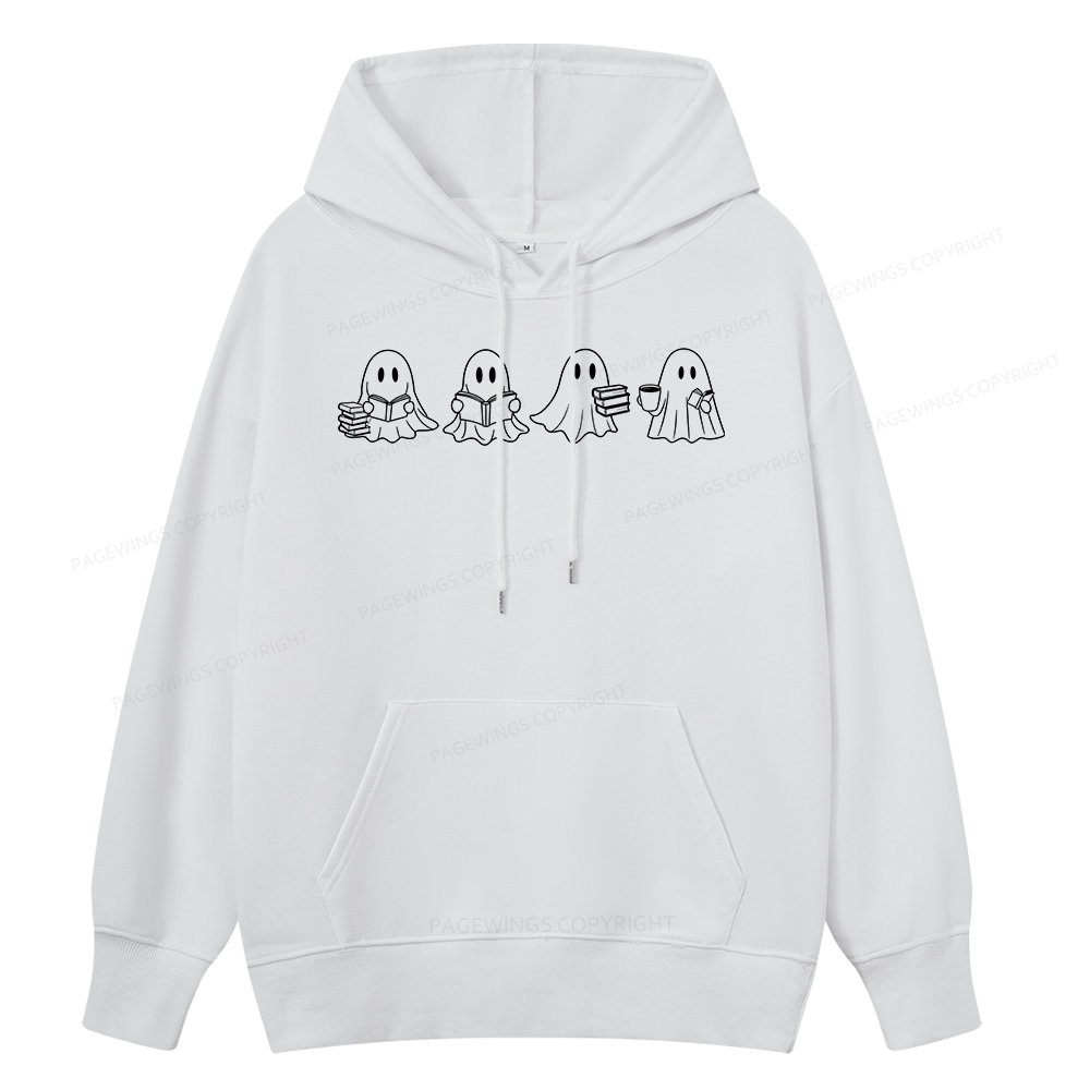 Pagewings Halloween Cute Ghost Reading Books Unisex Classic Hoodie