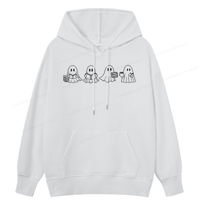Pagewings Halloween Cute Ghost Reading Books Unisex Classic Hoodie