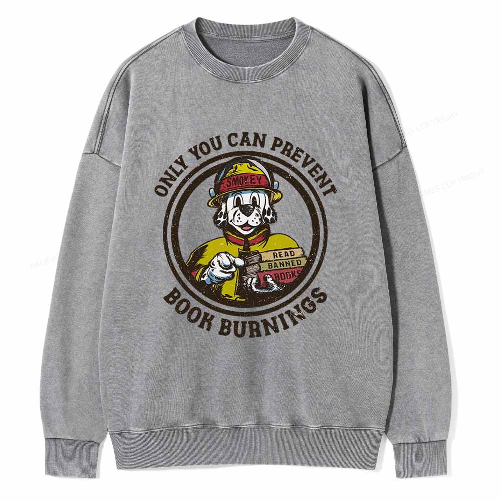 Pagewings Prevent Book Burnings Unisex Washed Sweatshirt-Pagewings sale