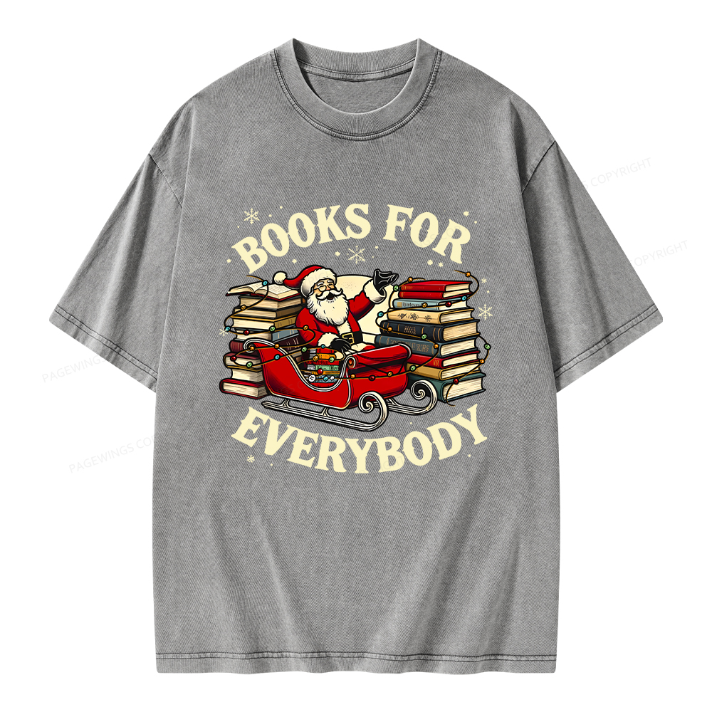 Pagewings Christmas Santa Book Lover Unisex Washed T-shirt