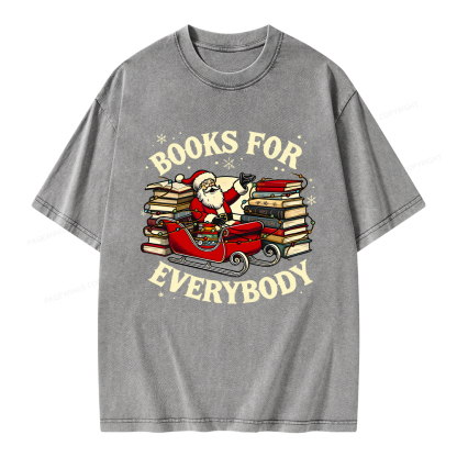 Pagewings Christmas Santa Book Lover Unisex Washed T-shirt