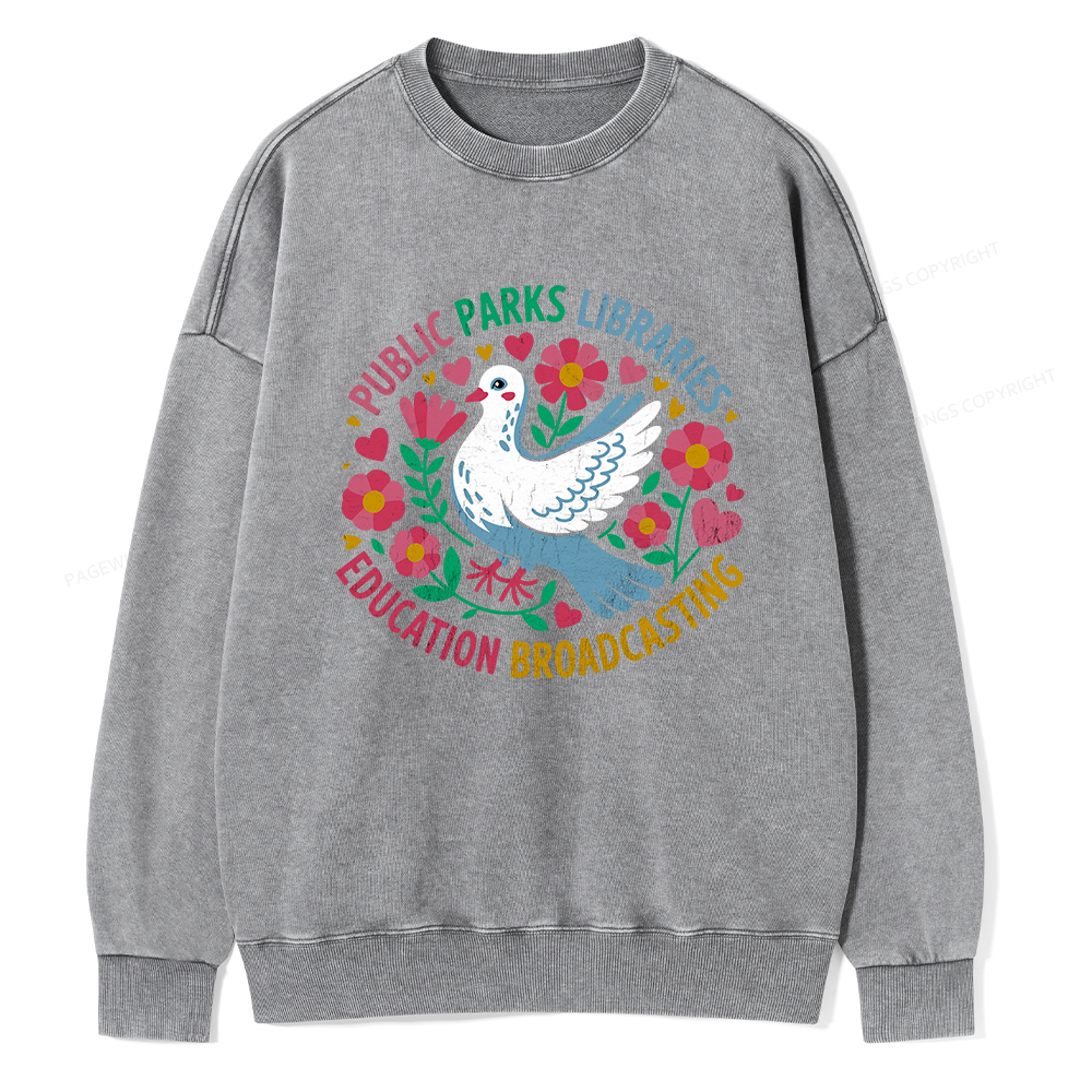 Pagewings Public Parks Libraries Education Broadcasting Unisex Washed Sweatshirt