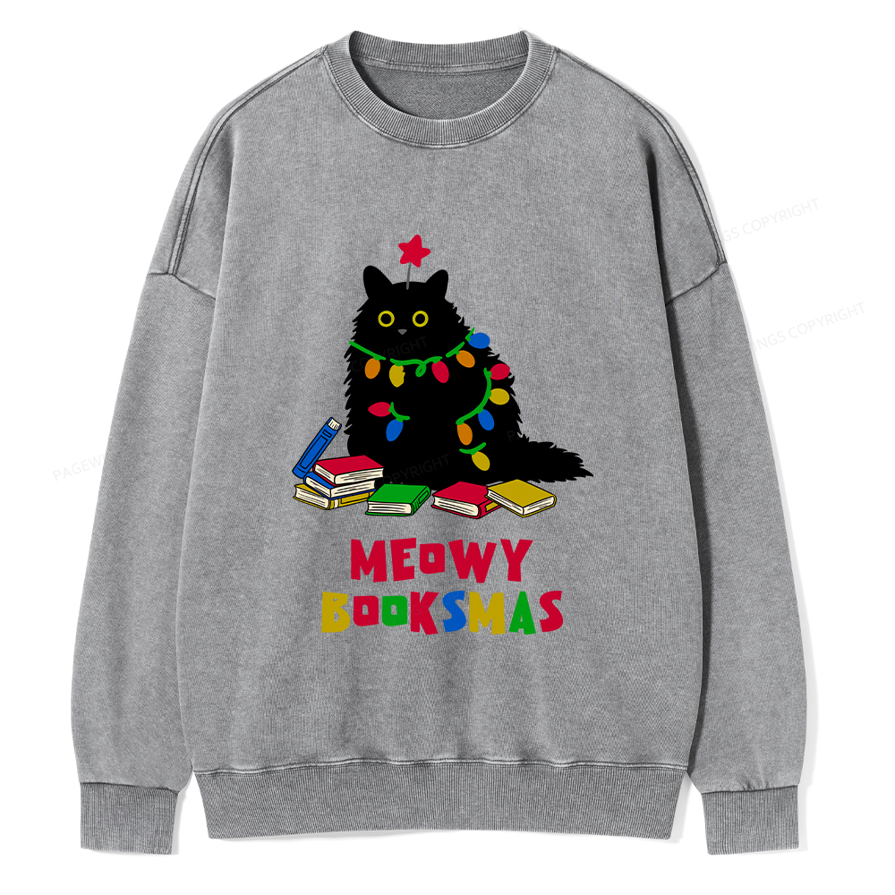 Pagewings Meowy Booksmas Unisex Washed Sweatshirt