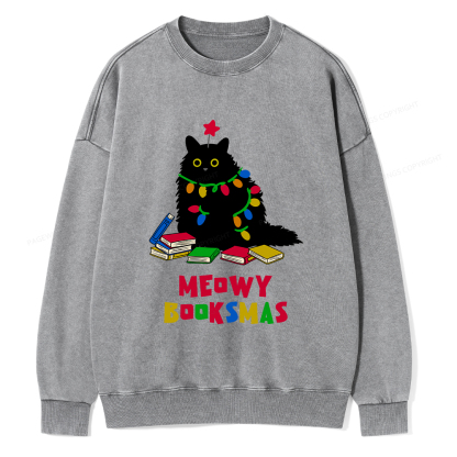Pagewings Meowy Booksmas Unisex Washed Sweatshirt